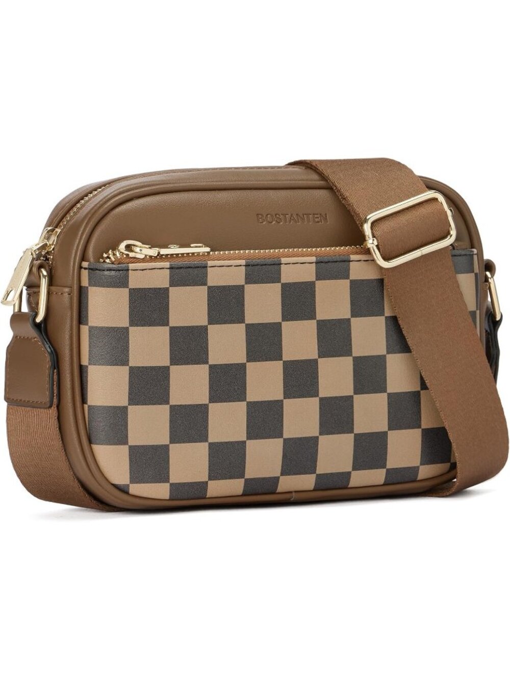 Women's Coffee Leather Crossbody Purses Shoulder Handbags With Wide Strap